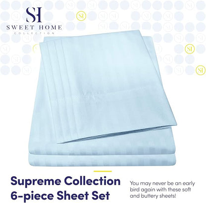 Cal King Size Bed Sheets - 6 Piece 1500 Supreme Collection Fine Brushed Microfiber Deep Pocket California King Sheet Set Bedding - 2 Extra Pillow Cases, Great Value, California King, Dobby Light Blue