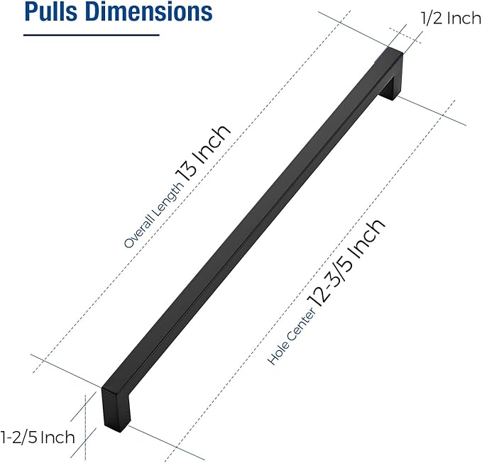 JOY DECOR Cabinet Handles, Black Cabinet Pulls, 2 Pack Kitchen Closet Handles 12-3/5 Inch, Square Drawer Pulls Stainless Steel Drawer Hardware, 320mm Hole Centers