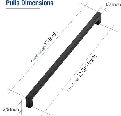 JOY DECOR Cabinet Handles, Black Cabinet Pulls, 2 Pack Kitchen Closet Handles 12-3/5 Inch, Square Drawer Pulls Stainless Steel Drawer Hardware, 320mm Hole Centers