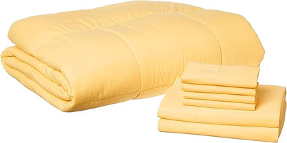 Sweet Home Collection 7 Piece Comforter Set Bag Solid Color All Season Soft Down Alternative Blanket & Luxurious Microfiber Bed Sheets, Yellow, Full