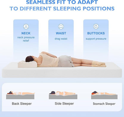 BestMassage | 8 Inch Twin XL Mattress | Gel Memory Foam | Medium Firm Feel | White | Bed in a Box, CertiPUR-US Certified | Pressure Relief, Cooling Ventilated Foam | Breathable Knit Cover