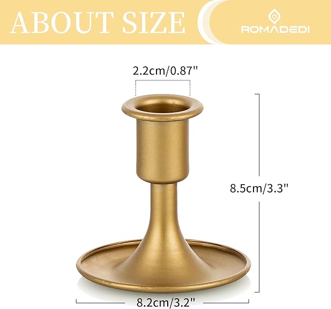 Candlestick Holders Taper Candle Holders, Romadedi Gold Candle Stick Candle Holder for Table Centerpiece, Wedding Reception, Festive Christmas Mantel Decoration or Home Decor, Set of 2