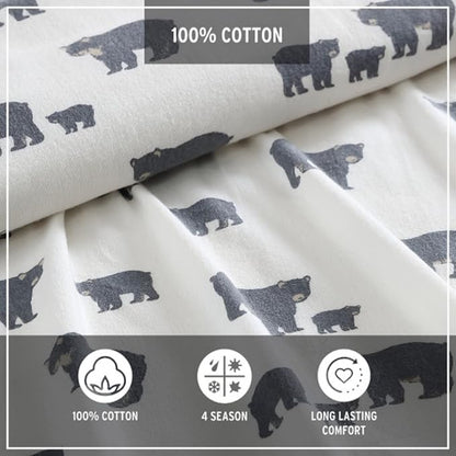 Eddie Bauer - Sheets, Cotton Flannel Bedding Set, Brushed for Extra Softness, Cozy Home Decor (Beacon Hill Ivory, King)