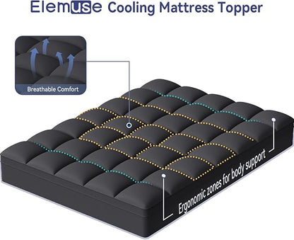 ELEMUSE Full Black Mattress Topper for Back Pain, Extra Thick Mattress Pad Cover, Plush Soft Pillowtop with Elastic Deep Pocket, Overfilled Down Alternative Filling