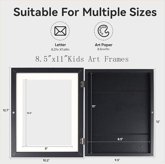 4-Pack Kids Artwork Frames Changeable - Kids Art Frame,Artwork Frames for Kids Art,Children Art Projects Kids Art Frames,8.5x11 Picture Frame for Display Kid Art work,With Storage(Black)