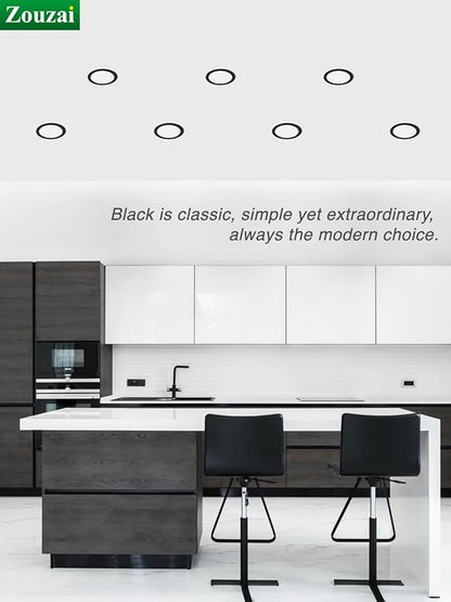zouzai 12 Pack 4 Inch Black 5CCT Reset Ultra-Thin LED Recessed Ceiling Light with Junction Box, 2700K/3000K/3500K/4000K/5000K Selectable, 9W Dimmable, led can Lights - ETL and Energy Star Certified