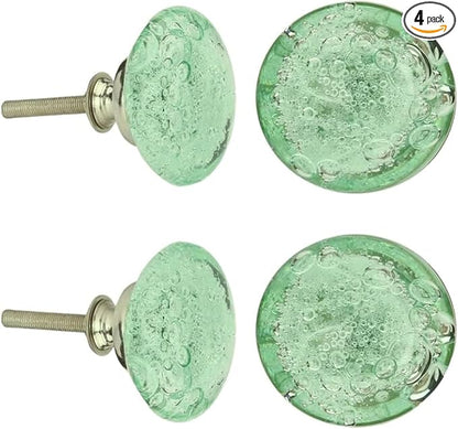 Perilla Home Set of 4 Bubble Knobs - Decorative Light Green Crystal Knobs - Glass Knob for Home Decor, Interior, Kitchen Cabinet, Hardware, Cupboard, Door, Dresser, Wardrobe and Drawer Pulls Handles