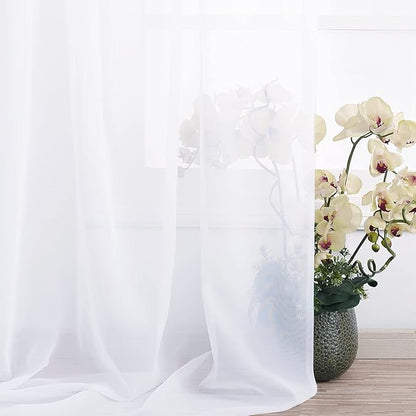 NICETOWN Sheer Canopy Bed Curtains Panels 216 - Home Decoration Sheer Voile Scarf Valance for Wedding (1 Panel, W60 x L216, White)