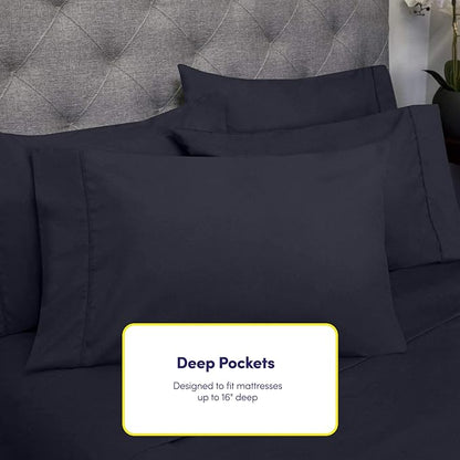 Cal King Size Bed Sheets - 6 Piece 1500 Supreme Collection Fine Brushed Microfiber Deep Pocket California King Sheet Set Bedding - 2 Extra Pillow Cases, Great Value, California King, Navy
