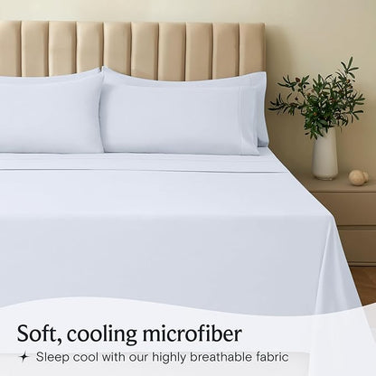 LuxClub 4 PC Sheet Set Bed Sheets Deep Pockets 16" Eco Friendly Wrinkle Free Cooling Machine Washable Hotel Bedding Silky Soft - Baby Blue California King