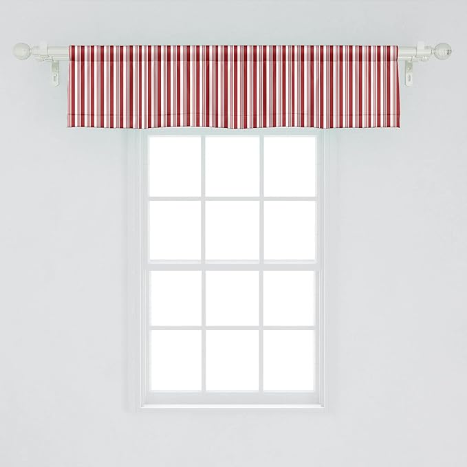 Lunarable Striped Window Valance Pack of 2, Abstract Vertical Stripes Candy Cone Inspired Pattern Abstract Line Illustration, Rod Pocket Curtain Valances for Kitchen Bedroom, 54" X 12", White Ruby