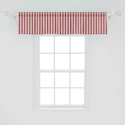 Lunarable Striped Window Valance Pack of 2, Abstract Vertical Stripes Candy Cone Inspired Pattern Abstract Line Illustration, Rod Pocket Curtain Valances for Kitchen Bedroom, 54" X 12", White Ruby