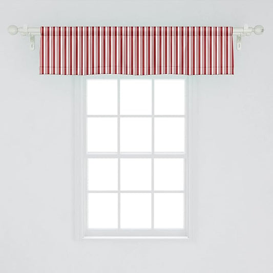 Lunarable Striped Window Valance Pack of 2, Abstract Vertical Stripes Candy Cone Inspired Pattern Abstract Line Illustration, Rod Pocket Curtain Valances for Kitchen Bedroom, 54" X 12", White Ruby