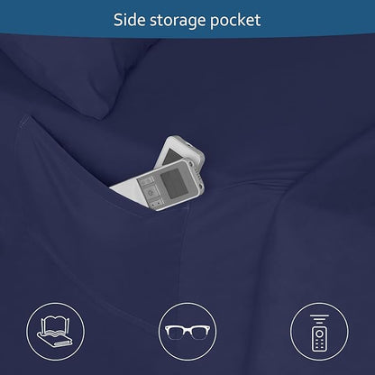 King Size Sheets Set for Air Mattress - Deep Pocket King Sheet Set - 3Pcs Side Storage Pocket Fitted Sheet & Pillowcases Easily Fits 16in to 24in Pillow Top Air Bed Mattress - Navy Blue