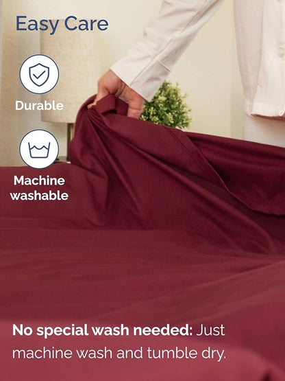 Extra Deep Twin Sheet Set - 4 Piece Breathable & Cooling Sheets - Hotel Luxury Bed Sheets Set - Easy & Secure Fit - Soft, Wrinkle Free & Comfy Sheets Set - Burgundy Sheet Set with Extra Deep Pockets