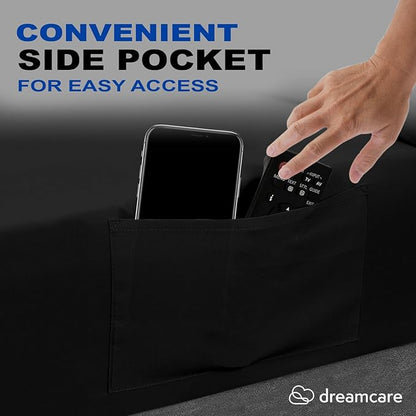 DREAMCARE Full Size Sheets – 4 pcs Cooling Sheets – up to 21” Deep Full Sheet Set – Hotel Luxury Sheets & Pillowcases – Superior Softness 100% Fine Microfiber with Side Pocket – Black