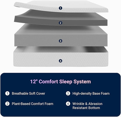 Avenco Queen Mattress, 12 Inch Queen Memory Foam Mattress in a Box for Refresh Sleep & Pressure Relief, CertiPUR-US Certified Soft Queen Size Mattresses