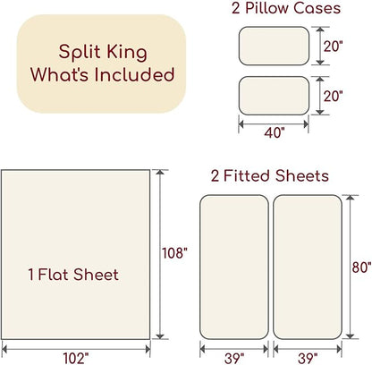 Mellanni Split King Sheets Set - 5 PC Iconic Collection Bedding - Hotel Luxury, Extra Soft, Cooling Bed Sheets - Wrinkle, Fade, Stain Resistant (Split King, Oxford Stripe Sage)