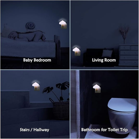 Night Lights Plug into Wall - Sensor LED Mushroom Light, Cute Energy Saving Mushroom Lamp for Adults Kids Living Room Bedroom Kitchen, Bathroom Toilet, Stairs, Hallway Corridor, Gift Ideal, Warm White