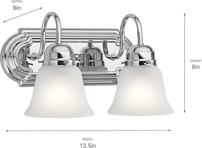 Kichler 12.25" 2-Light Vanity Bath Light in Chrome, Modern Bathroom Light with Clear Satin Etched Glass, (12,25" W x 8" H), 5336CHS