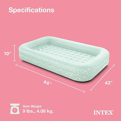 Intex Kids Travel Air Mattress Inflatable Bed with Raised Sides and Hand Pump - Portable Blow-Up Toddler Traveler Bed for Children's Naps or Sleep