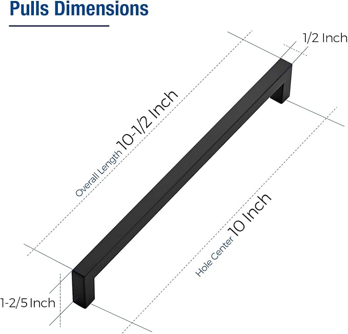 JOY DECOR 4 Pack Cabinet Handles, Black Cabinet Pulls, 10 Inch Kitchen Closet Handles Square Drawer Pulls Stainless Steel Drawer Hardware, 256mm Hole Centers