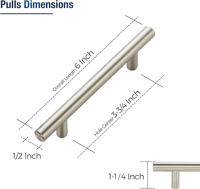 JOY DECOR 20 Pack Cabinet Handles, Brushed Nickel Cabinet Pulls, 3-3/4 in Hole Center Kitchen Cabinet Handles, Stainless Steel T Bar Handles for Dresser Drawers
