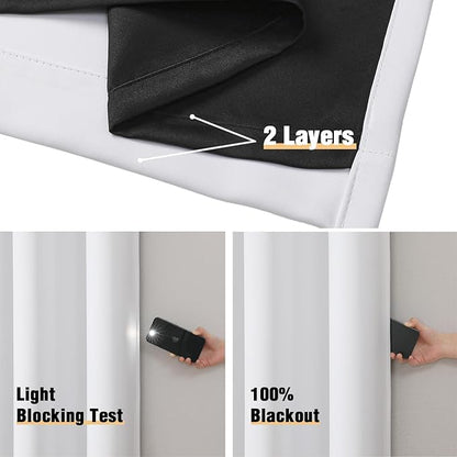 ChrisDowa White 100% Blackout Curtains for Bedroom with Black Liner, 2 Thick Layers Total Blackout Thermal Insulated Grommet Window Curtains 2 Panels Set (Pure White, 52 x 45 Inch)