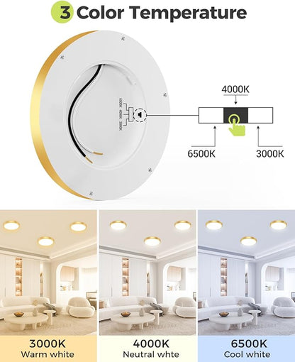 hepside 2Pack Dimmable Flush Mount Ceiling Light Fixture Golden, 3CCT Selectable 3000/4000/6500K Ceiling Lamp, 7.5INCH 15W 1500LM Low Profile Light for Bedroom, Kitchen, Bathroom, Hallway