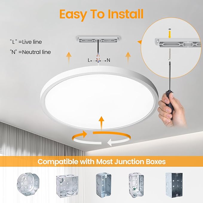 TALOYA Flush Mount Ceiling Light,12 Inch,20W,5000K Daylight Super Slim LED Ceiling Light for Bedroom, Living Room, Kitchen, Laundry and Hallway
