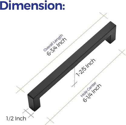 Ravinte 30 Pack 6-1/4 Inch Kitchen Square Cabinet Handles Matte Black Stainless Steel Drawer Pulls Hardware
