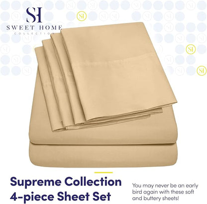 Twin XL Size Bed Sheets - 4 Piece 1500 Supreme Collection Fine Brushed Microfiber Deep Pocket Twin X-Large Sheet Set Bedding - 1 EXTRA PILLOW CASES, GREAT VALUE, Twin XL, Camel