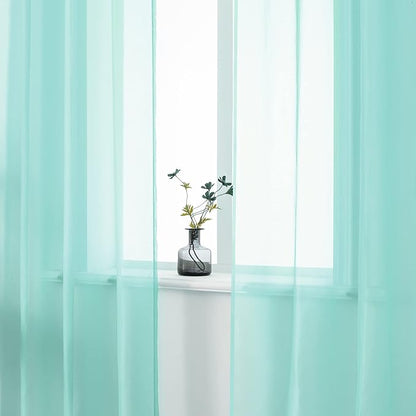 DUALIFE Aqua Blue Voile Sheer Grommet Curtains for Bedroom,Look Semi Sheer Windows Panels,Elegant Solid Color Touch Soft Drapes,52X96 Inch for Living Room 2 Panels(Seafoam Green)