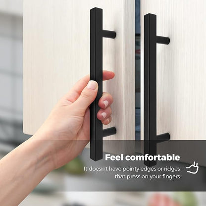 Ravinte Cabinet Handles 10 Pack - 5 Inch Matte Black Square Pulls, Modern Kitchen Hardware, 7-3/8 Inch Overall Length Drawer Pulls