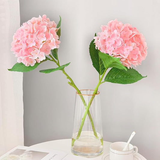 Real Touch Pink Hydrangea Artificial Flowers with Stems, Fake Silk Flowers for Outdoors, 3 Pcs Artificial Flowers for Home Decor Wedding Bouquets Centerpieces Vase
