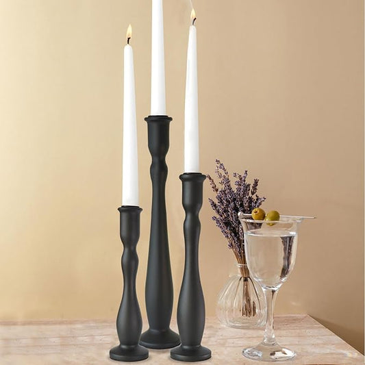 Candlestick Holders Black Candle Holder for Candlestick,Taper Modern Candle Holders Set of 3,Tall Wood Candle Sticks Holder Decor(12"/10"/8" H) (3, Black)