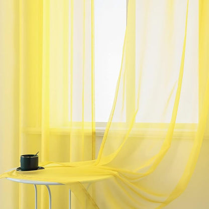 Yellow Curtains 120 Inches Long for Bedroom 2 Panels Grommet Voile Drapes Semi Sheer Light Filtering Sliding Glass Door Curtains for Floor Length Windows Patio Living Room Wide 52x120 Inch Length