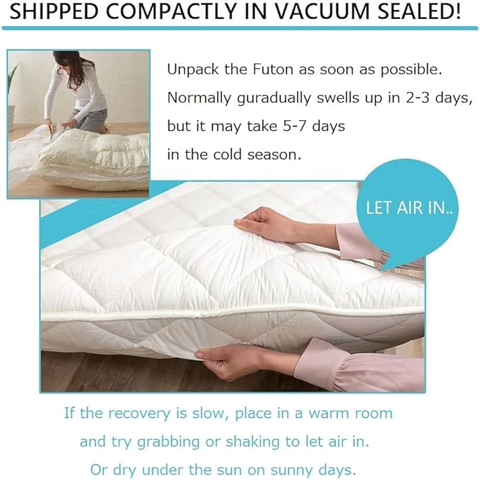 EMOOR Japanese Futon Mattress CLASSE & Fitted Sheet PRESSO Full Made in Japan, Cotton (Gray) Foldable Floor Sleeping Bed Tatami Mat