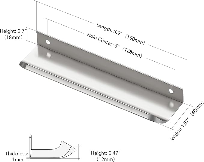 Ravinte Hardware 8 Pack Silver Cabinet Handles, 5.9 Inch (150mm) Finger Edge Pulls, 5 Inch Hole Center, Finger Pulls for Cabinets