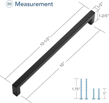 Ravinte 25 Pack Square Cabinet Pulls 10 Inch Black Kitchen Cabinet Handles Matte Black Kitchen Hardware for Cabinet Black Drawer Pulls Black Square Bar Cabinet Pulls Drawer Handles