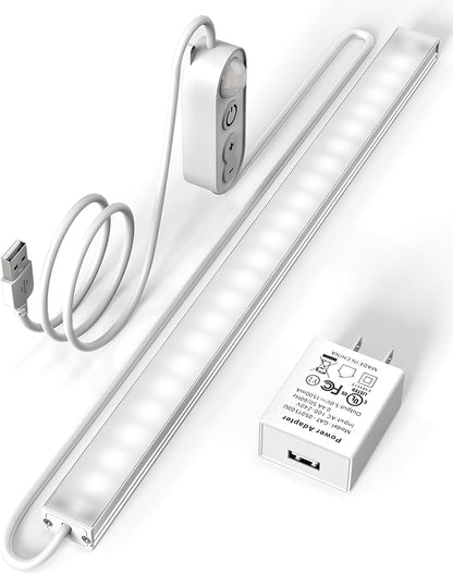 ASOKO Motion Sensor Dimmable Led Under Cabinet Lighting,12 inches Plug in Led Counter Light Bars, Cool White 6000K Light Bar for Kitchen/Closet/Wardrobe/Shelf/Desk/Display Case