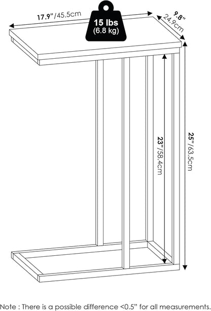 Furinno CAMNUS Side Table Set of 2, C-Shape Sofa End Table for Couch, Metal Frame Night Stand, Bedside Table, for Living Room, Bedroom, Americano