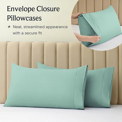 LuxClub 4 PC Full Sheet Set, Breathable Luxury Bed Sheets, Deep Pockets Wrinkle Free Cooling Bed Sheets Machine Washable Hotel Bedding Silky Soft - Light Teal Full