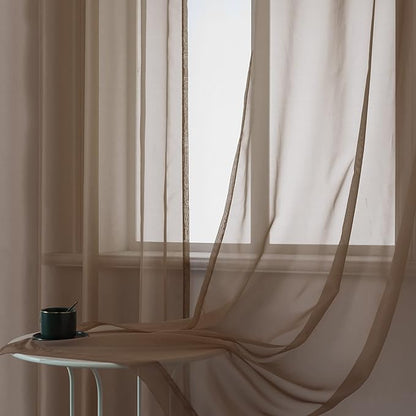 DUALIFE Chocoalate Brown Sheer Curtains 108 Inches Long Voile Panels Drapes Grommet Curtain Sheers for Living Room Transparent Bedroom Light Filtering Window Treatments 2 Panels 52x108 Inch Dark Brown