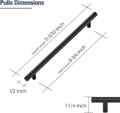 JOY DECOR 60 Pack Cabinet Handles, Black Cabinet Pulls, 8-3/4 in Hole Center Kitchen Hardware, Stainless Steel T Bar Handles for Dresser Drawers