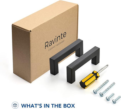 Ravinte 40 Pack Black Cabinet Pulls 3 Inch Square Kitchen Cabinet Handles Matte Black Kitchen Hardware for Drawer Pulls Drawer Handles Come with Screwdriver