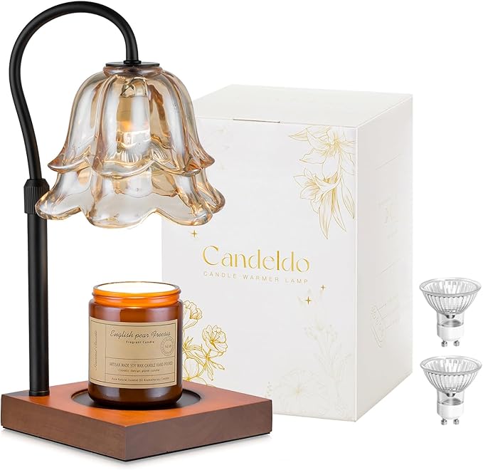 Candle Warmer Lamp with Timer: Flower Black Candle Lamps Height Adjustable Vintage Home Bedroom Decor Mom Birthday Gift for Women