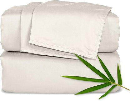 Pure Bamboo Twin Sheets, Genuine 100% Organic Viscose Derived from Bamboo Bed Sheet Set, Luxuriously Soft & Cooling, Double Stitching, Lifetime Quality Promise (Twin, Creme)
