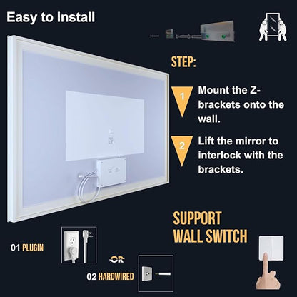LED Bathroom Mirror with Lights 44"x 30", Anti-Fog, Dimmable, Backlit + Front Lit, Lighted Bathroom Vanity Mirror for Wall, Memory Function, Tempered Glass (Horizontal/Vertical)