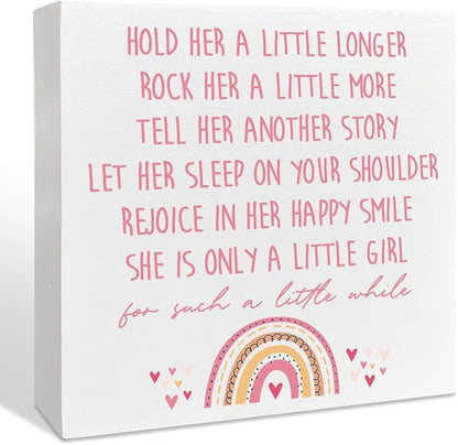 NKBINLILI Nursery Room Wooden Sign, Hold Her A Little Longer, Rustic, Light Blue, 5*5 Inches, Nursery Wall Plaque, Decorative Sign, Baby/Nursery
